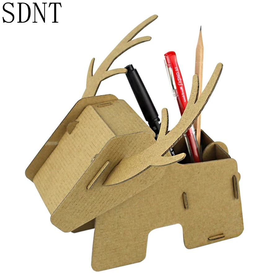 Картонные 3D Пазлы для детей DIY милый олень в сборе коробка хранения бумажная