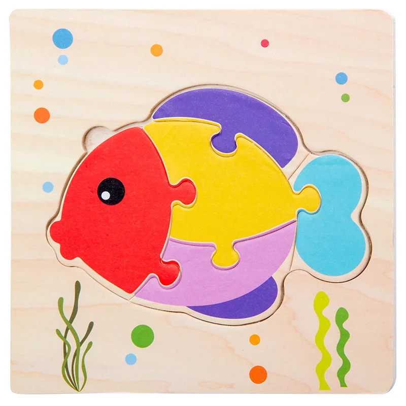 Fish Деревянная 3D головоломка-головоломка для детей, детские Мультяшные животные/дорожные пазлы, обучающая игрушка, детская игрушка, деревянная головоломка, маленький размер 15*15 см - Цвет: Fish