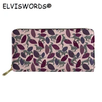 elviswords ladies luxury long wallet women leaves and dog print pu leather ladies purses female clutch wallet carteira feminina