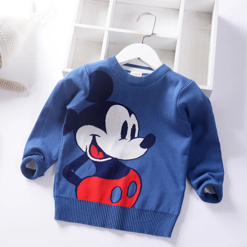 Mickey-Blue Зимние Рождественские свитера для маленьких мальчиков, топы с вышивкой Микки, Осенний детский вязаный костюм, вязаные милые пальто для мальчиков - Цвет: Mickey-Blue
