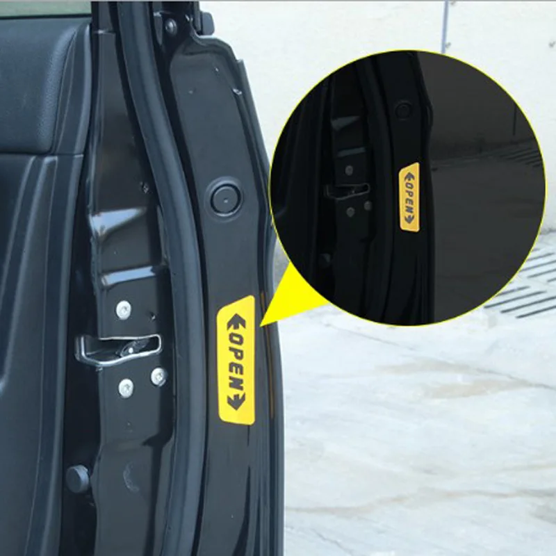 4Pcs/set Auto Stickers Reflective Tape Car Door OPEN Warning Sign Safety Tips Notice Decals Accessories Exterior | Автомобили и