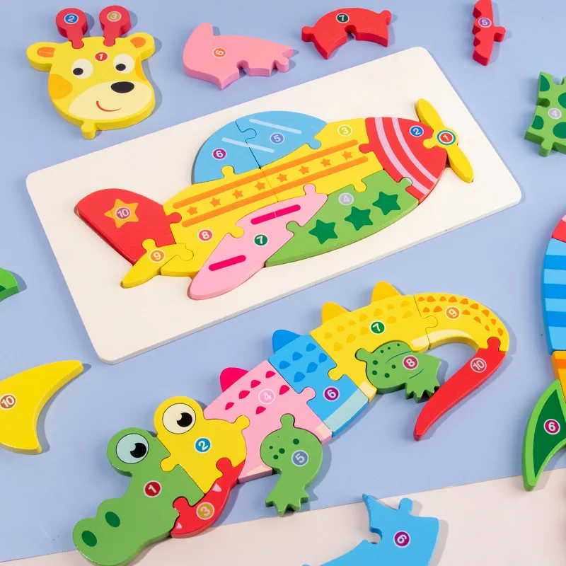 

Big Size Cartoon Animal 3D Wooden Puzzle Jigsaw For Children Montessori Assemble Early Education Puzzle Game Toy Baby Gift