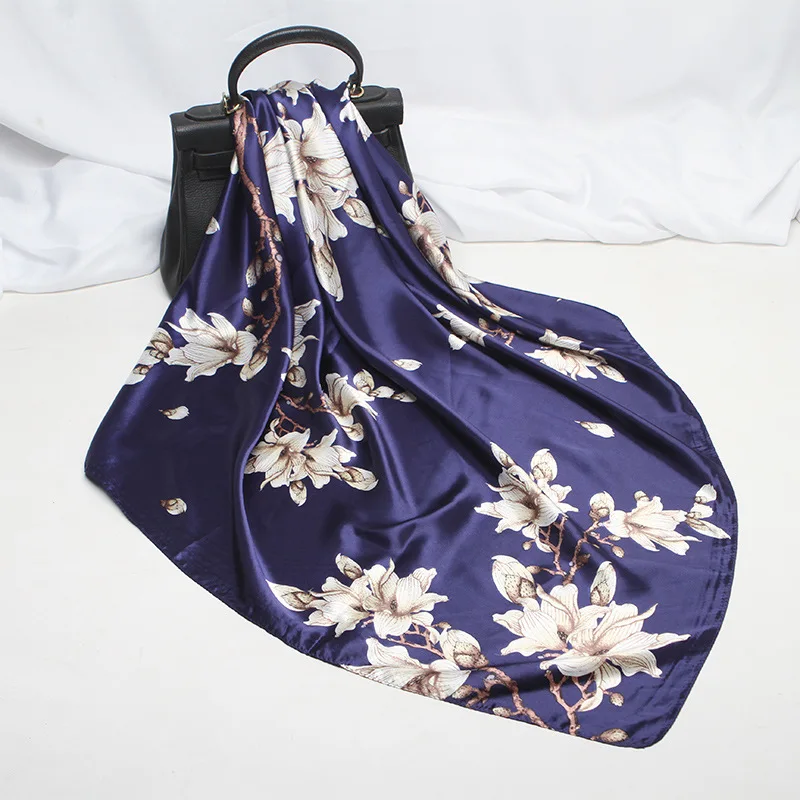 

2020 90x90 Floral Flower Multipurpose women Silk twill scarf Satin square tie Hairband ladies foulard femme towel bufanda shawl