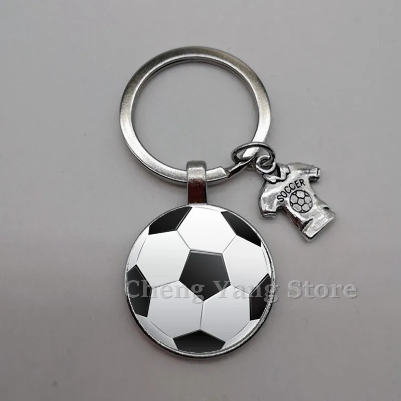 Модный стеклянный выпуклый Круглый Брелок с изображением футбола баскетбола