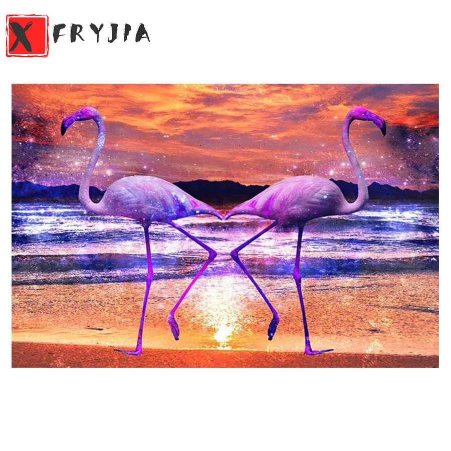

DIY Diamond Painting Bright colors double flamingo Diamond Mosaic Full Drill Square round stones Cross Stitch Handmade Hobby