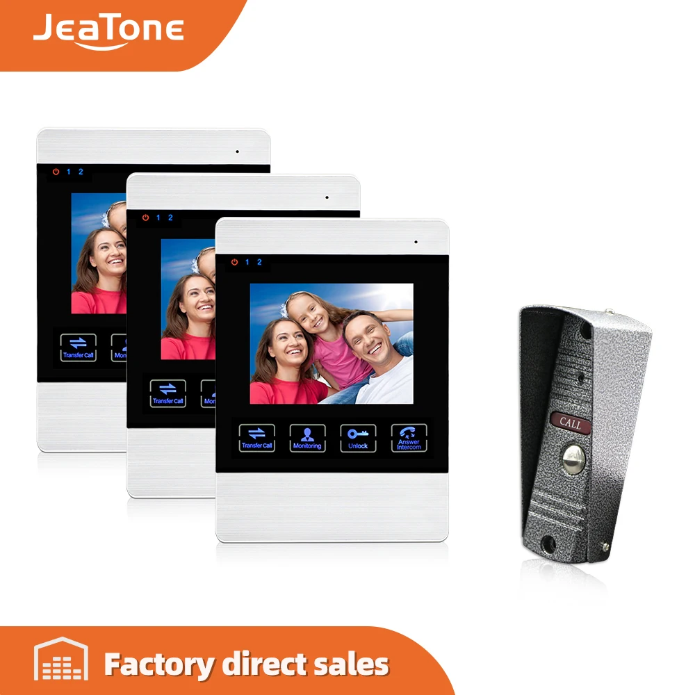 

Видеодомофон JeaTone, проводной дверной звонок, камера HD, подключение к системе видеонаблюдения, электронный замок, монитор, разблокировка