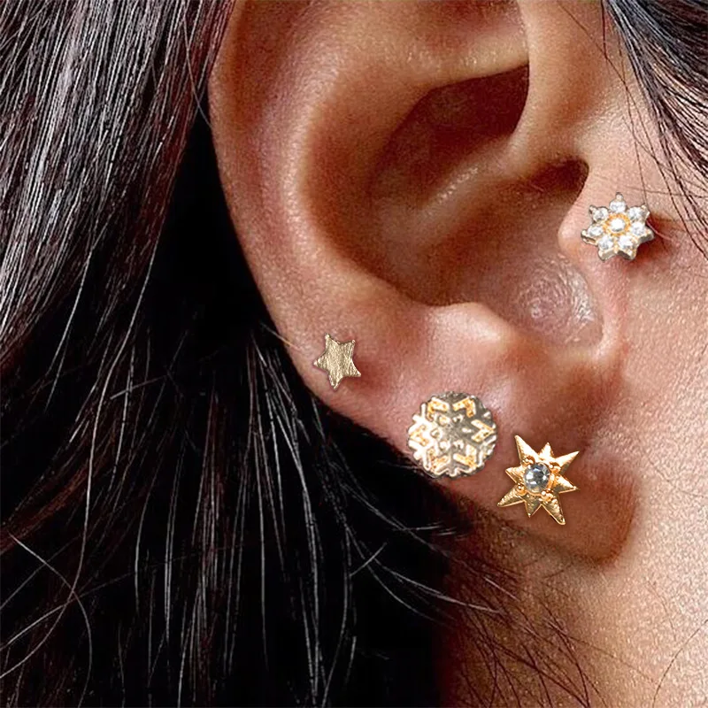 

4pc/set New Arrival Fashion Simple Moonstone Earrings Crystal Snow Sun Star Flower Earrings Studs Earring Jewelry