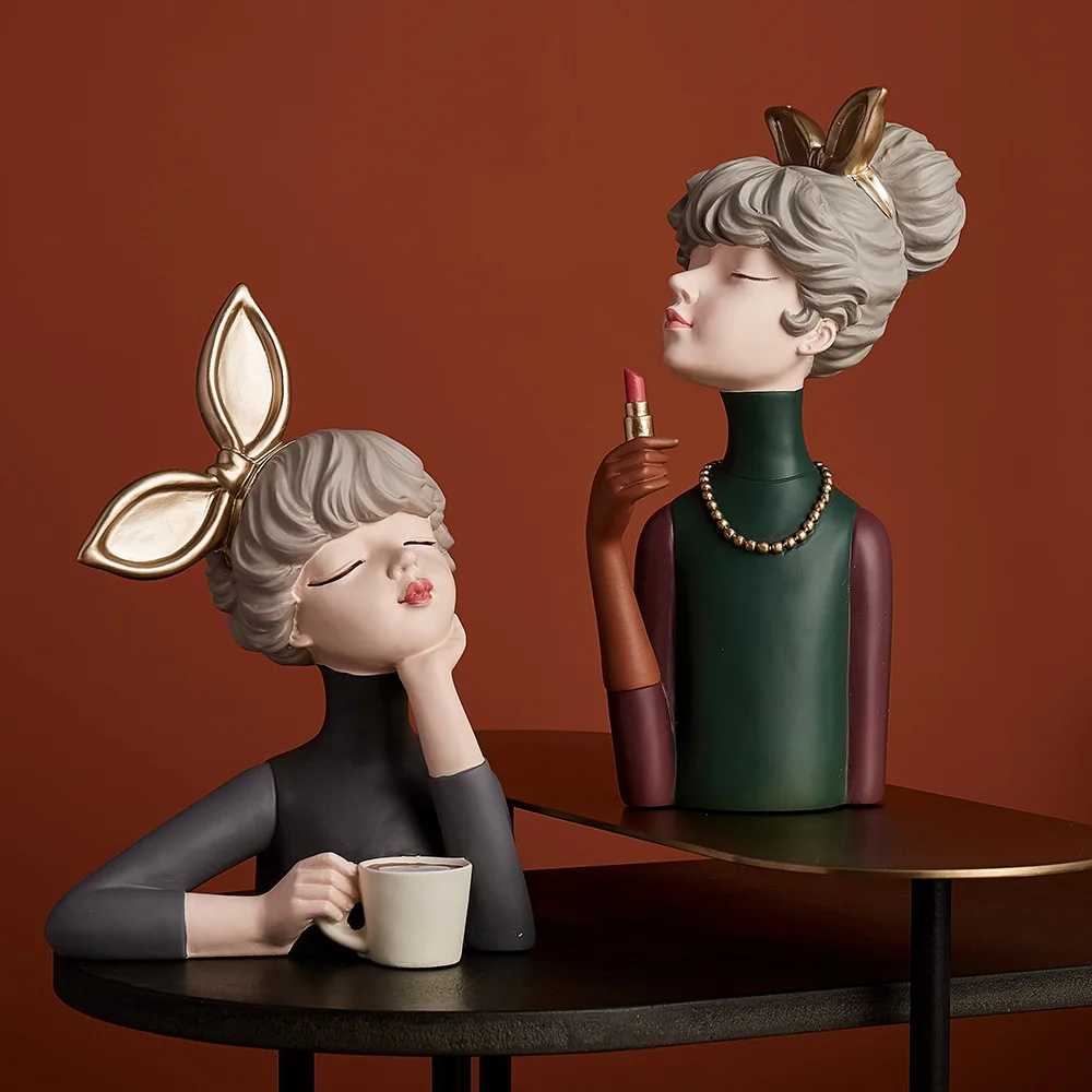 

Nordic Style Resin Crafts Statue Decoration Modern Girl Bow Girl Home Decoration Living Room Decor Nice Gift For Girlfriend Wife