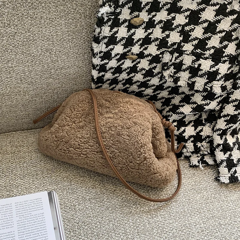 WOONAM женская модная сумка из натуральной шерсти зимняя клатч через плечо