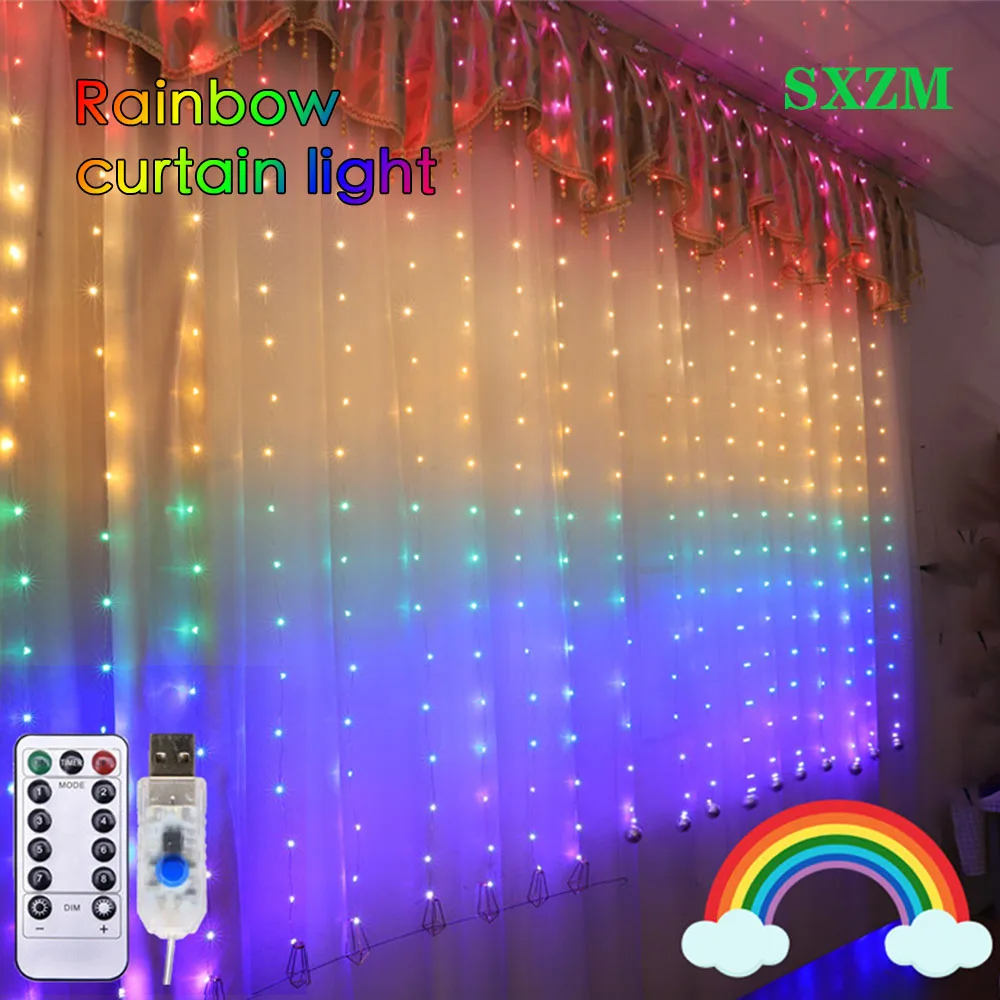 

Rainbow LED String Lights 210 Leds 8 Modes Remote Control USB Fairy Lights Ramadan Decoration Curtain Light For Wedding Holiday