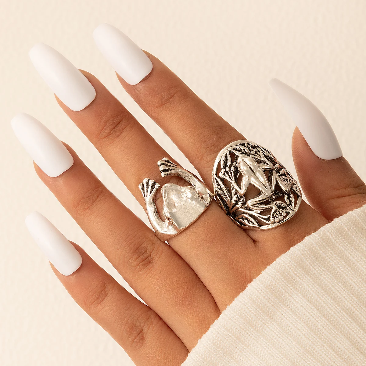 Женский комплект колец Tocona 2 шт./компл. лягушка, винтажные Подвески в виде жабы, серебристого цвета, металлические полые гометрические ювелирные изделия из сплава, кольца 18340