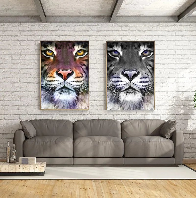 

Large Size Animals Picture Colourful Lions Canvas Painting Wall Art Print Nordic Style Poster Picture Modern Home Room Decor