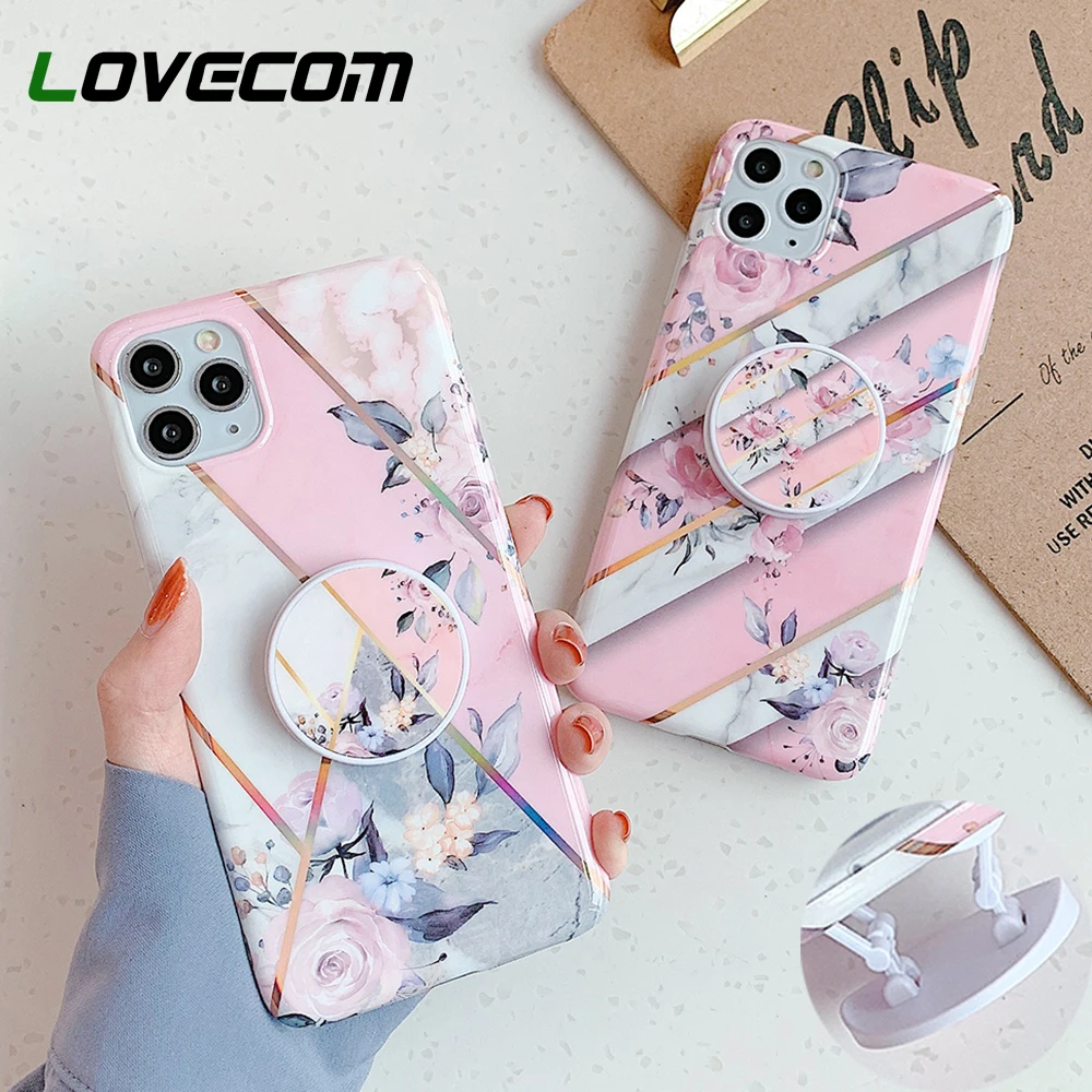 Чехол для телефона LOVECOM с геометрическим соединением цветов и держателем iPhone 11 Pro