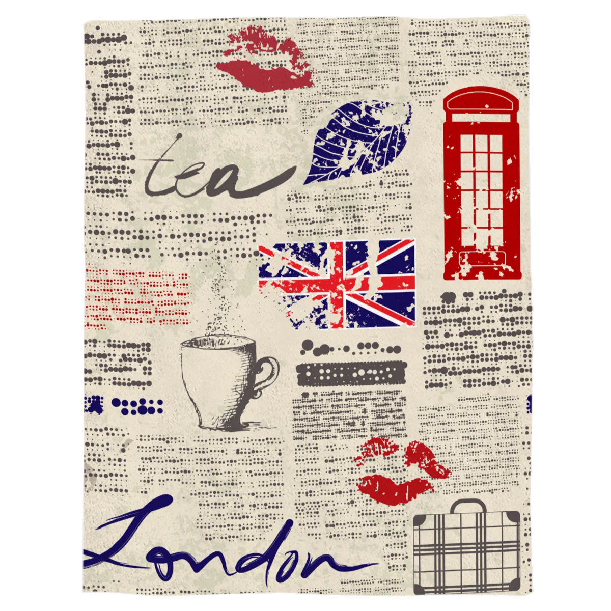 

London Newspaper Throw Blanket Portable Soft Bedspread Microfiber Flannel Blankets for Beds