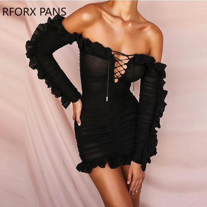 С кружевным гофрированным воротником Подол Платья вечерние сексуальное платье