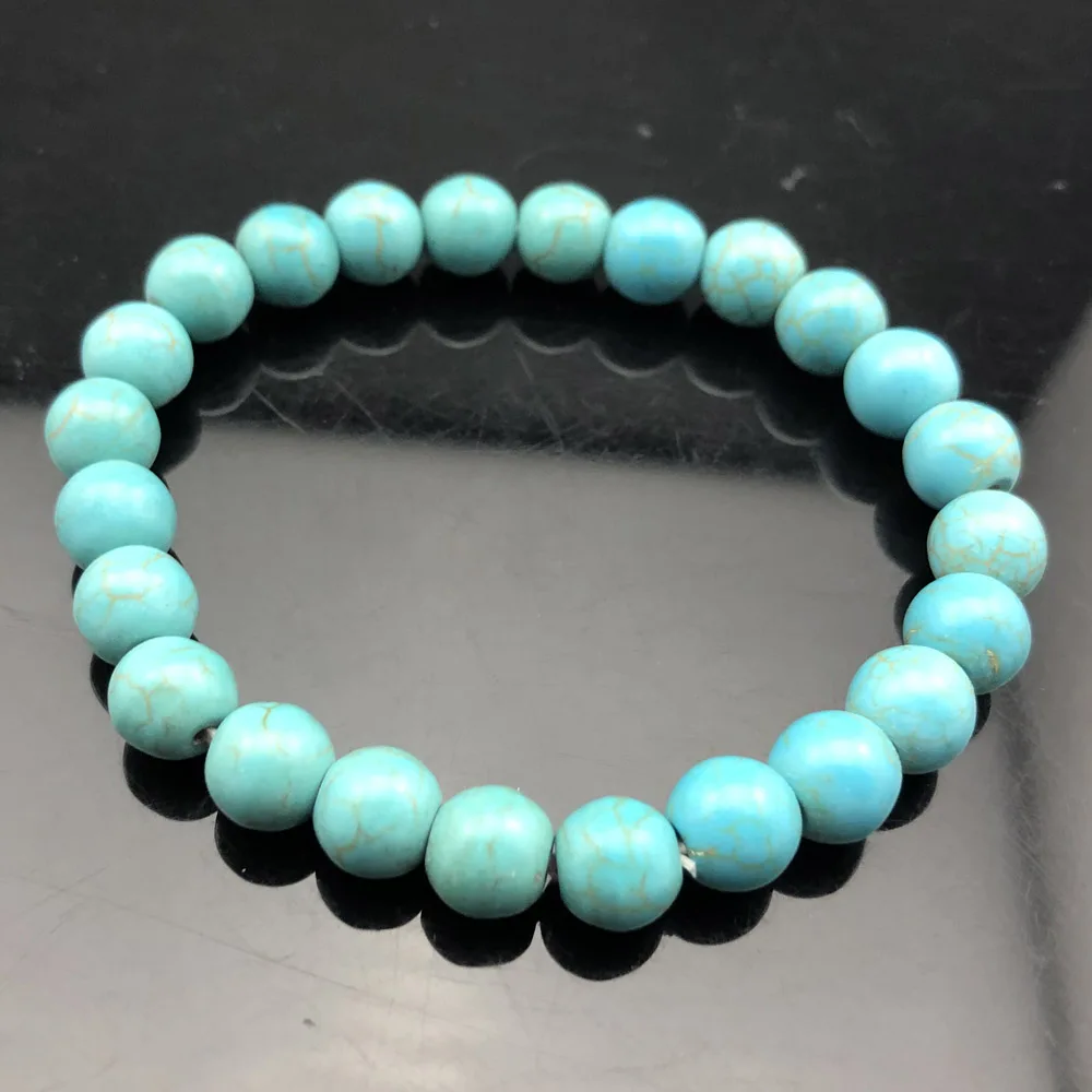 Blue Turquoise Натуральная чакра из бисера рок браслет для мужчин 8 мм натуральный камень Лава тигровый глаз матовый черный оникс бусины из лечебных камней очарование Йога женские ювелирные изделия - Окраска металла: Blue Turquoise