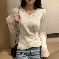 sweater women 2022 new irregular slim knitted sweater autumn and winter fashion v neck chic button womens cardigan pullover top