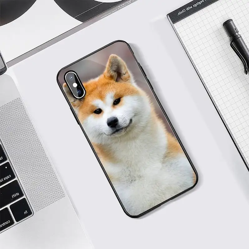 

Animal Cute dog Akita Tea dog painting Phone Case Tempered glass For iphone 5C 6 6S 7 8 plus X XS XR 11 PRO MAX