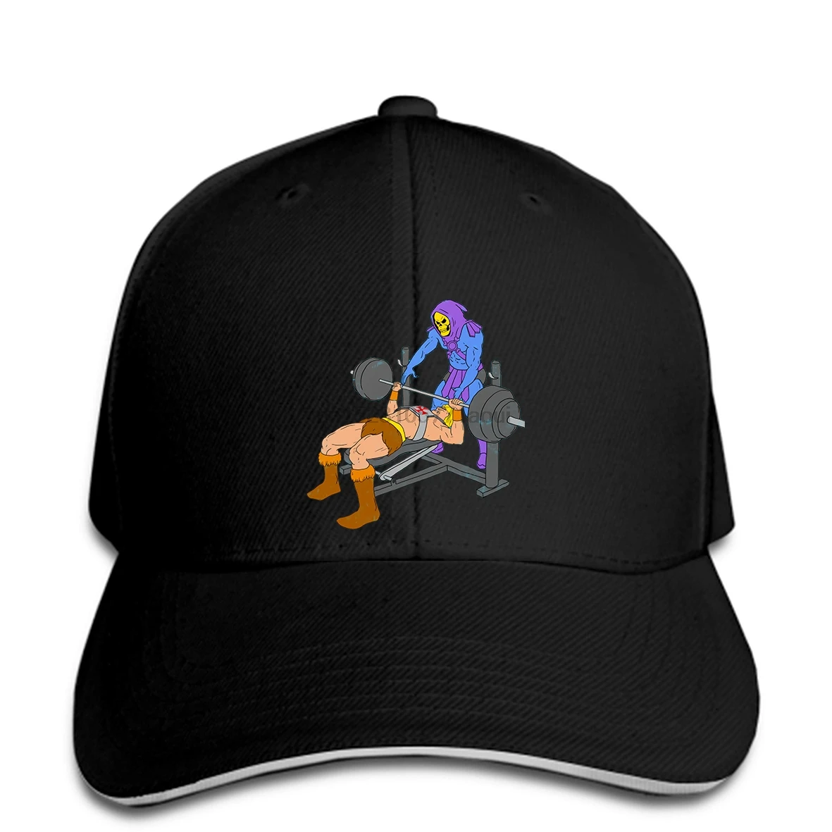 

Baseball cap Parody Gym Buddies Print hat men Skeletor weight lifting Print Baseball caps Novelty muscle skeleton hat snapback