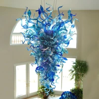 hand blown glass crystal chandelier blue w110xh240cm led art pendant light indoor lustre hotel hallparlor decoration