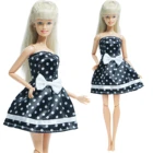 1x платье для куклы, черная юбка в горошек, наряд с бантом, одежда без бретелек, повседневная одежда для Барби, аксессуары для кукол, игрушка для девочек