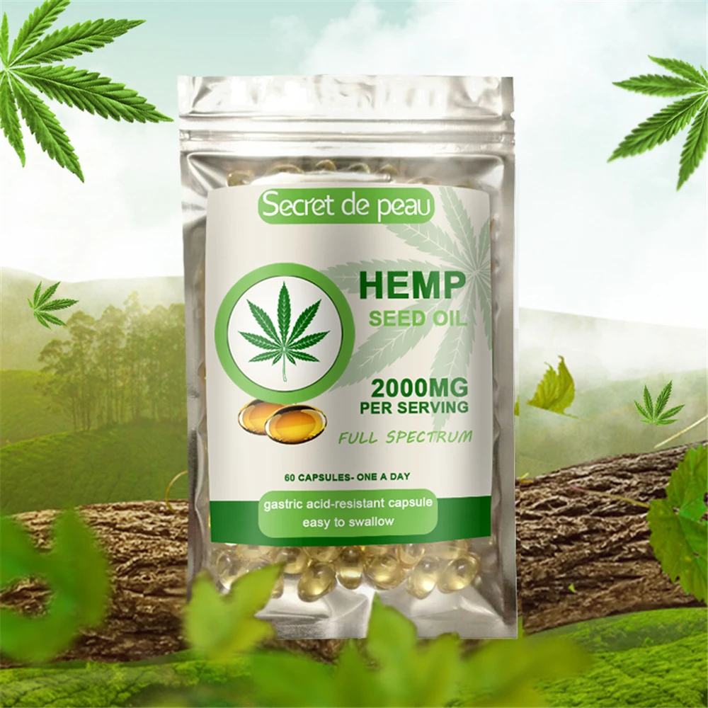 

Free Shipping 50PCS Hemp Seed Oil Capsules Help Better Sleep Relieve Anxiety Relieve Improve Immunity Healthy Products