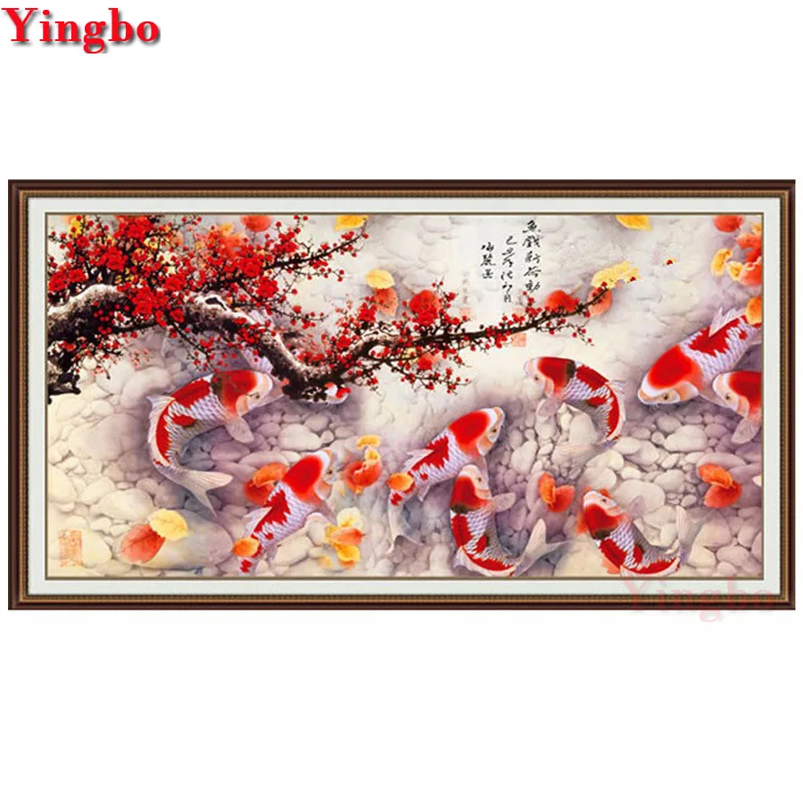 

5D Diamond Painting Plum koi fish pictures mosaic diamond round diy 3d diamond Embroidery full square rhinestones decoration