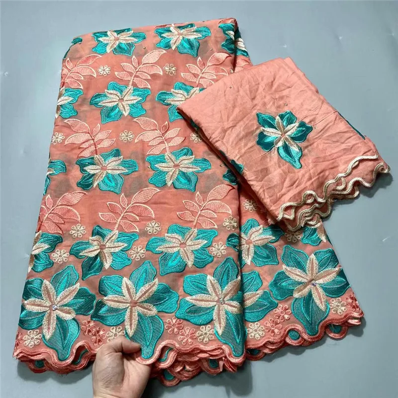 

5+2 Swiss Lace Fabric With Scarf Dubai Heavy Beaded Embroidery African Fabrics 100% Cotton Swiss voile Lace in Switzerland 3L101