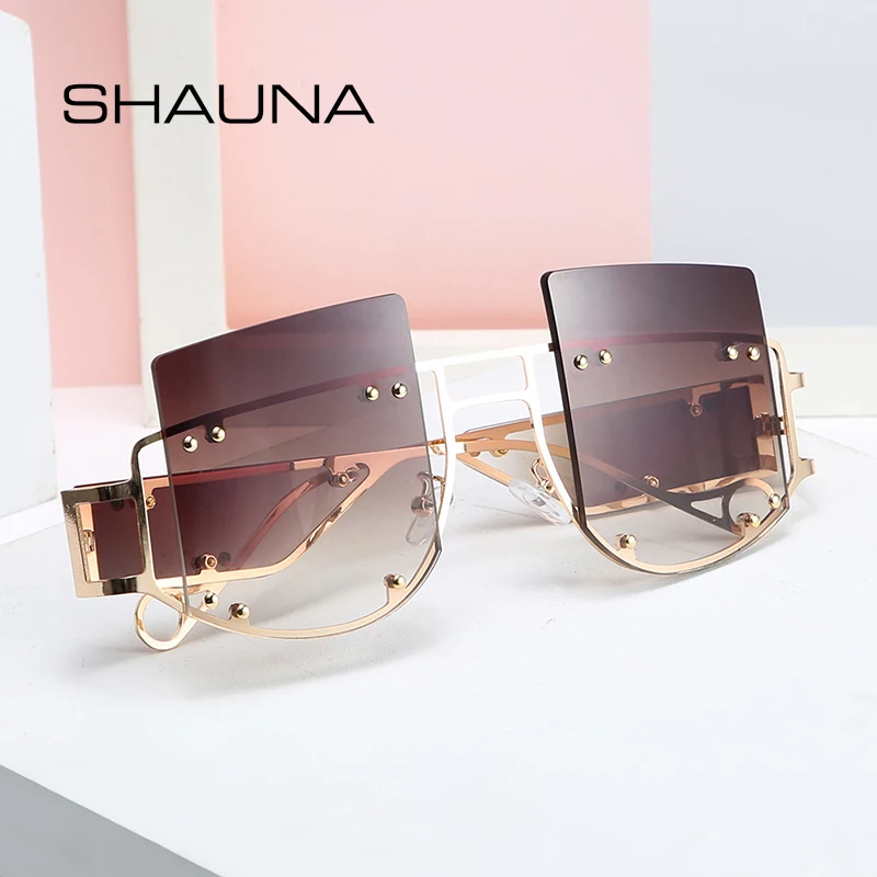 

SHAUNA New Trending Brand Designer Women Men Oversized Square Sunglasses Punk Styles Gradient Lens Metal Frame Glasses Shade