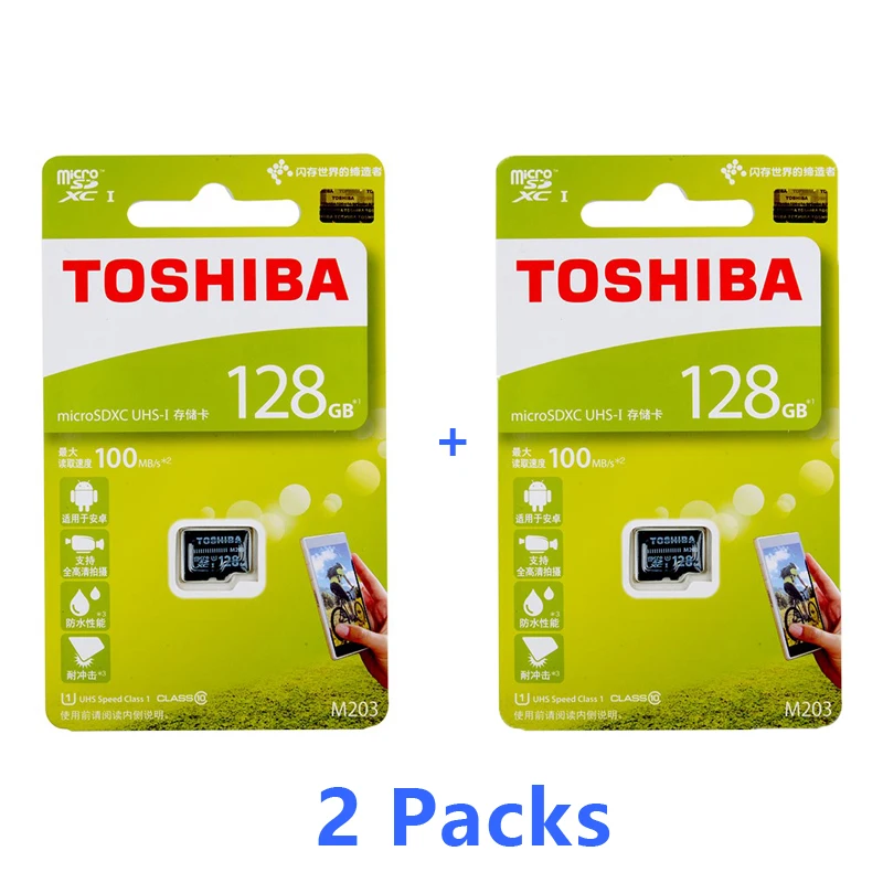 2 packs 128GB Карта памяти TOSHIBA 128 Гб 64 Гб 256 ГБ SDXC макс до 100 МБ/с. микро SD карты SDHC-I 32GB 16G U1 Class10 официальный проверки - Емкость: 2 packs 128GB