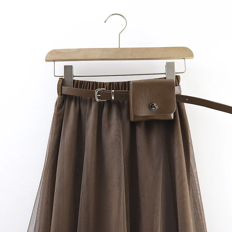 

2020 Autumn and Winter Korean Version of Mesh Skirt 40 Eye Mesh Skirt with Waist Bag Woman Skirts Pleated Skirt