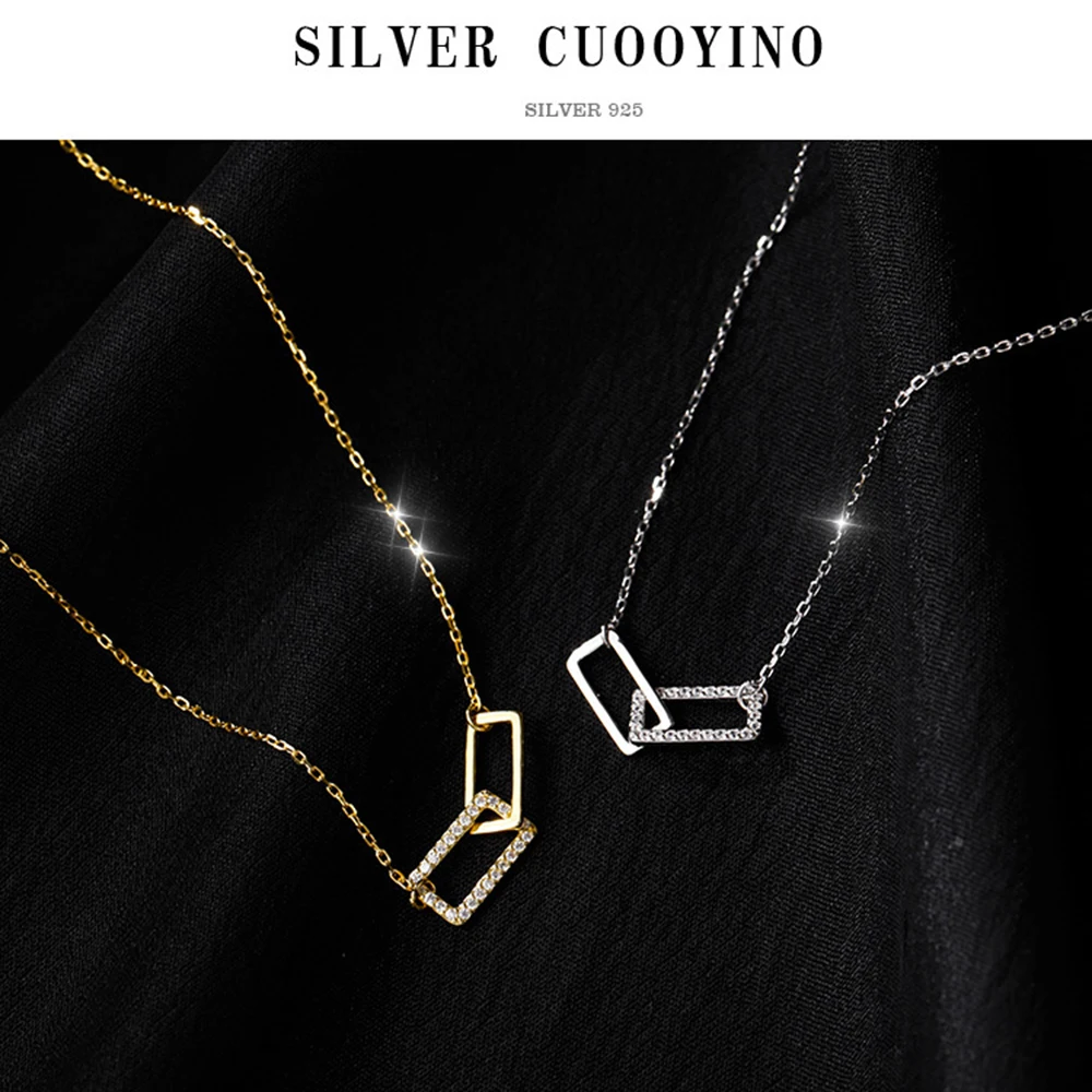 

925 Sterling Silver Shiny Rectangle Double Zircon Circle Cz Zirconia Necklaces Pendants Gift For Girl Choker 2021 New Arrival