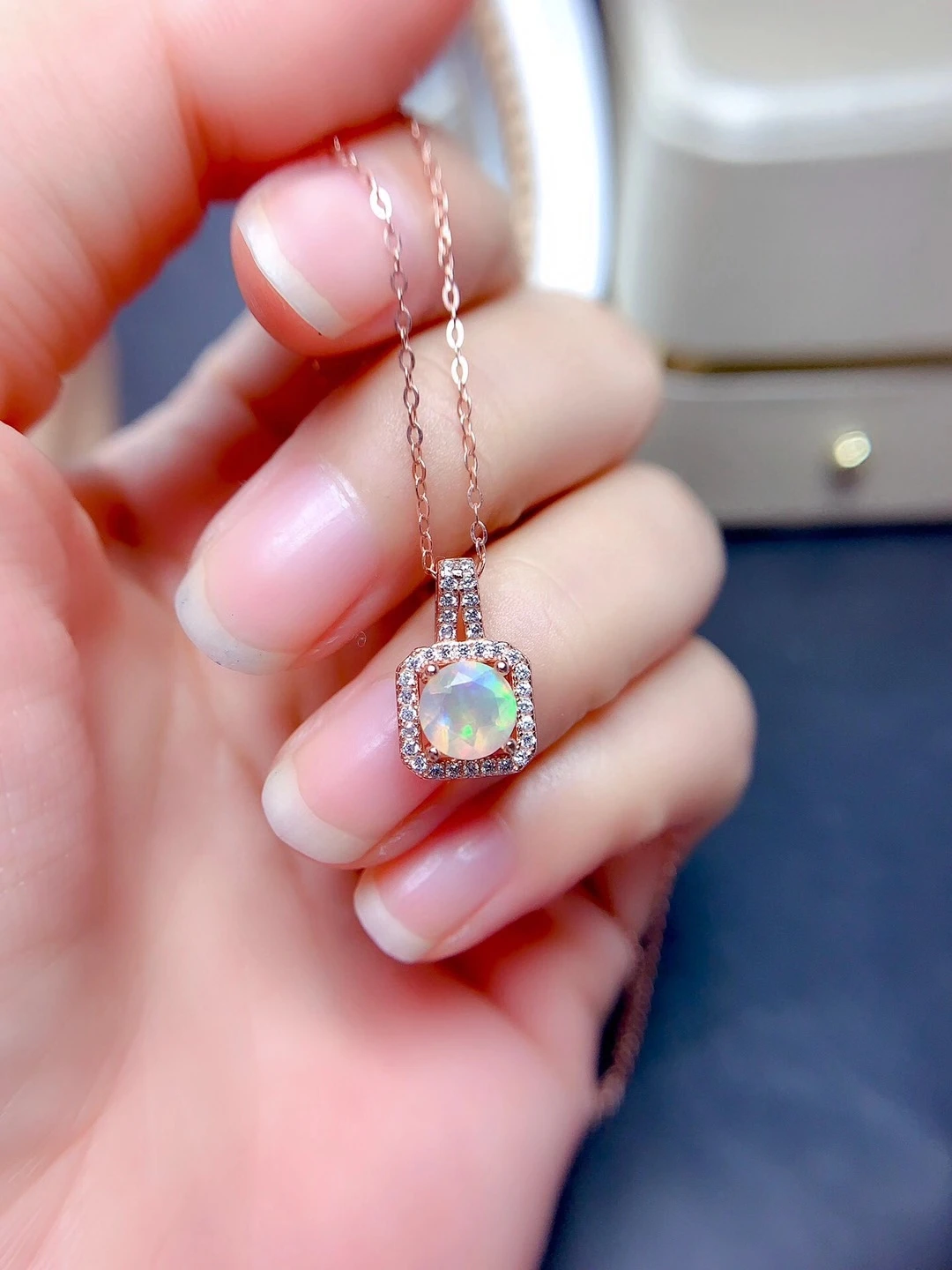 

natural Opal ring and necklace jewelry set for women real 925 silver round natural gem certified party gift fireworks