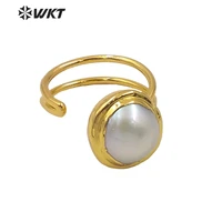 wt mpr012 newest spring design gorgeous fashion gold electroplated adjustable size round fashion pearl cocktail ring for wedding