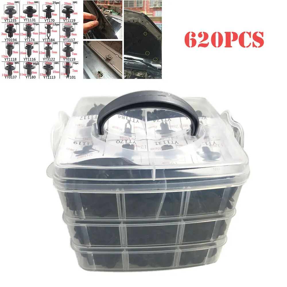 

620PCS Car Ody PA Ccessories Blastic Push Pin Rivet Fasteners Kit Trim Panel Moulding Clips Accessories