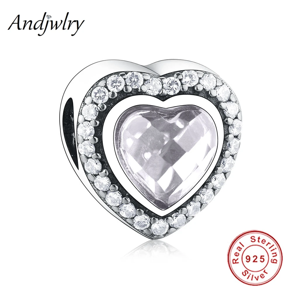 925 стерлингового серебра Игристые Любовь Шарм CZ и синего цветов с украшением в