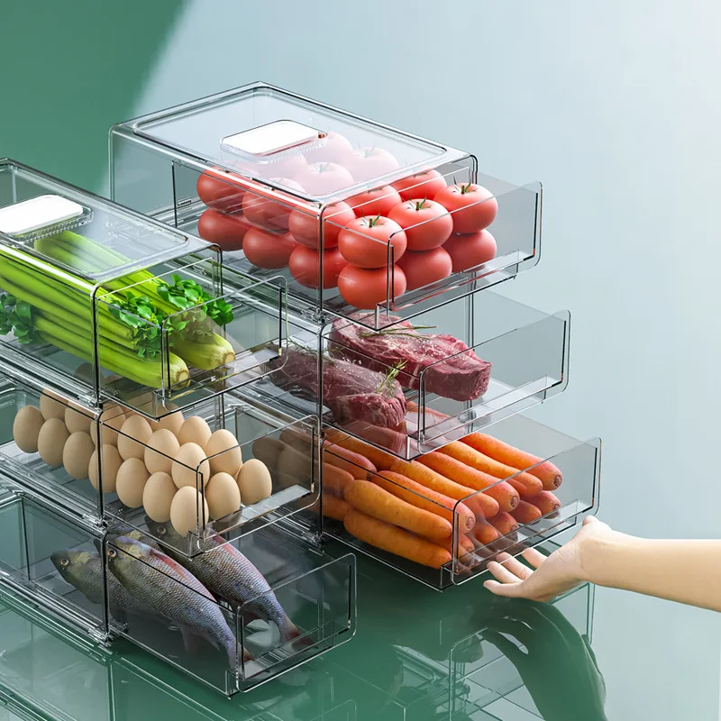 

Drawer Refrigerator Storage Box Stackable Fridge Organizer for Kitchen Pantry Cabinet Fruit Vegatable Freezer Storage Bins