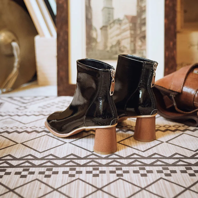 Ботильоны женские из лакированной кожи Удобные однотонные ботинки с круглым