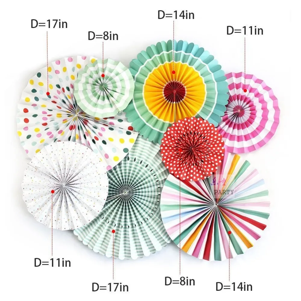 8 шт. бумажные вентиляторы вечерние с розочками коралловые золотые детские