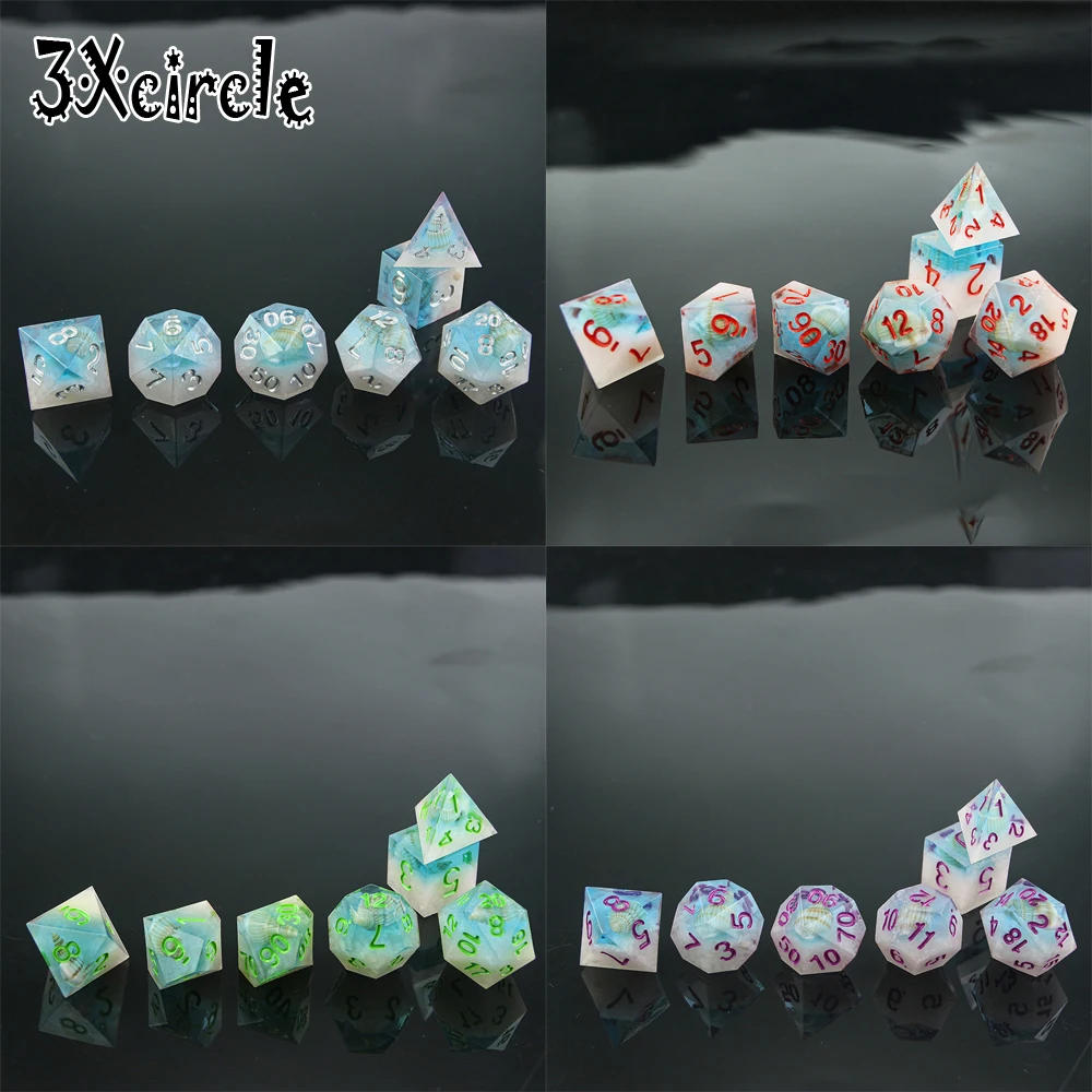 7 шт морскую тематику оболочки многогранные кости с цифрами комплект D4-D20 для Dados