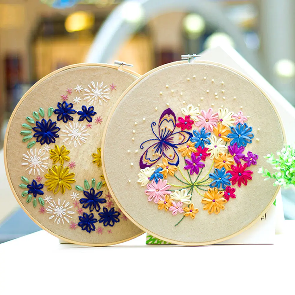 

Flower Floral Butterfly Unfinished Beginner Hand-stitched Craft Embroidery Kit Printed Needlework Cross Stitch Set Thread Tools