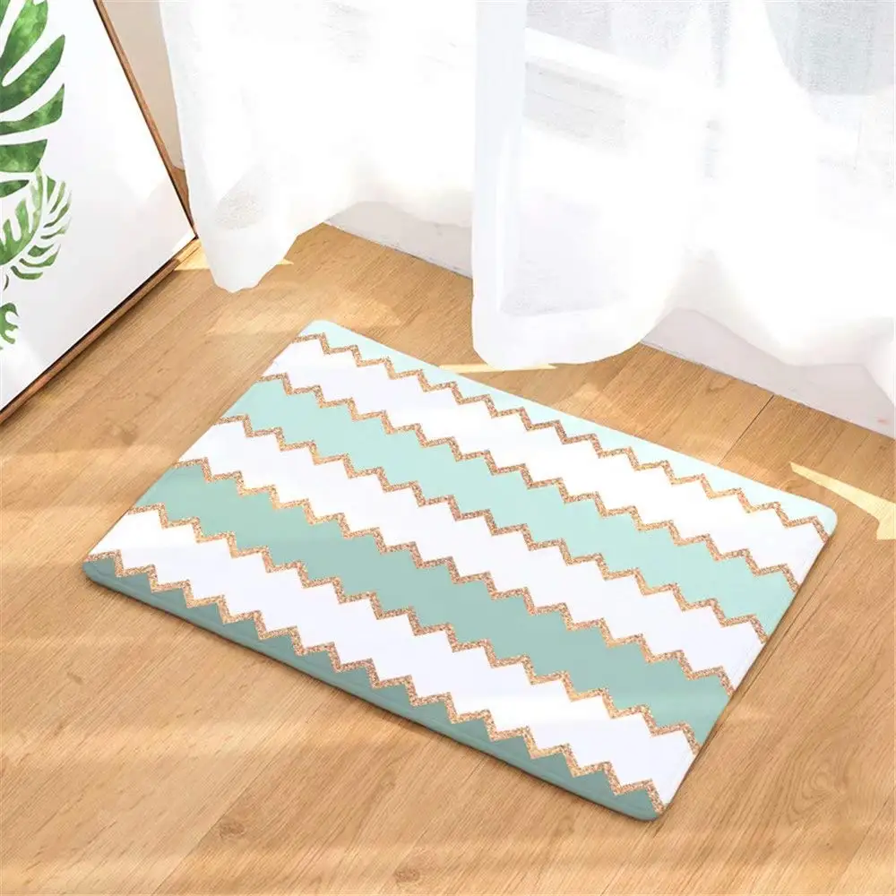 Золотой синий в полоску оригинальный прочный фланелевый дверной коврик для