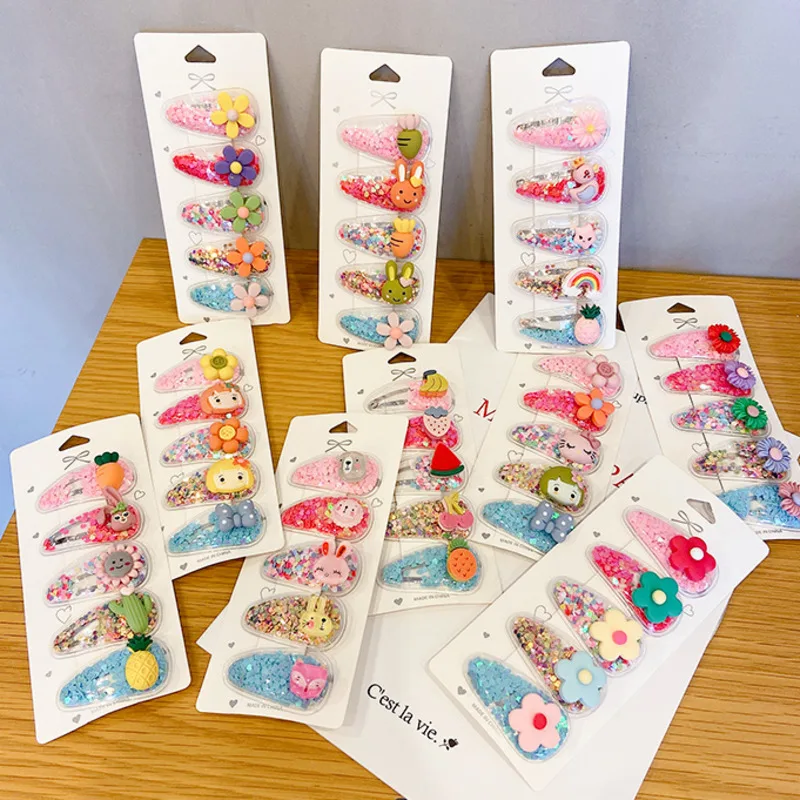 

5 Pcs/set New Children Flower Fruit Cartoon Cute Hairpin For Girls Barrettes Hair Clips Headdress Baby Kids Hair Accessories