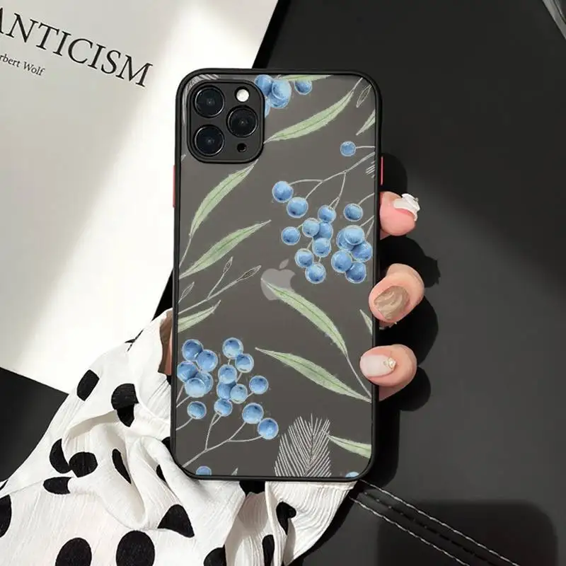 

Phone Case For iPhone 12 11 Mini Pro XR XS Max 7 8 Plus X Watercolor plants with flowers Matte transparent cover