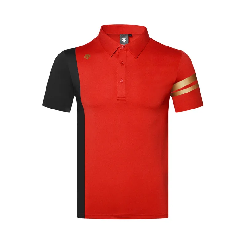 Red 1 Скидка QMen Спортивная футболка с коротким рукавом DESCENTE Golf, одежда для гольфа, S-XXL на выбор, свободная футболка для гольфа - Цвет: Red 1