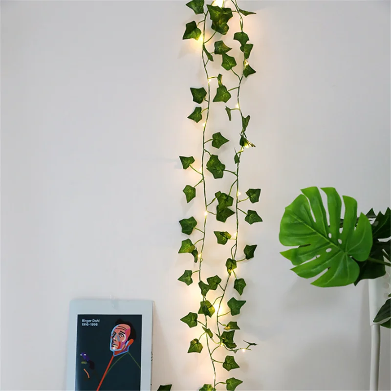 2M 20 LED Simulation Rattan Leaf Copper Wire Lights String Wedding Decoration for Home Jungle Party Decor Mariage Baby Shower | Дом и сад