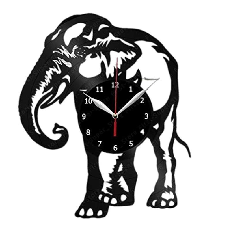 

Эксклюзивные виниловые часы ручной работы в виде слона, художественный декор, домашние настенные часы с виниловой пластиной, черный оригин...