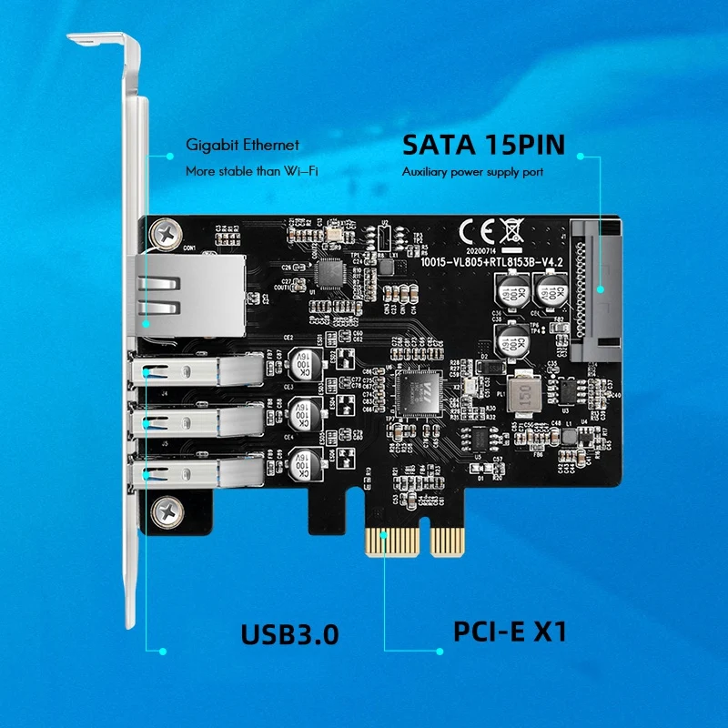 Maiwo-hub de Expansão Portas Usb 1000 Pcie x1 para 5gbps Docking Gigabit Ethernet 300mbps Adaptador de Desktop Conversor Cartões para acréscimos