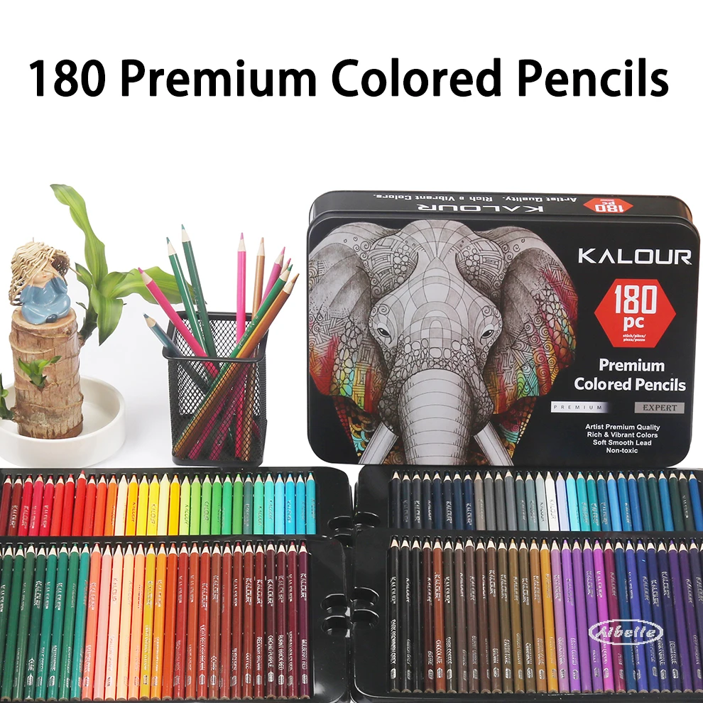 Colored Pencils with Metal Box 180 Unique Coloured Pencils and Pre Sharpened Crayons for Coloring Book-Ideal Christmas Gift pens
