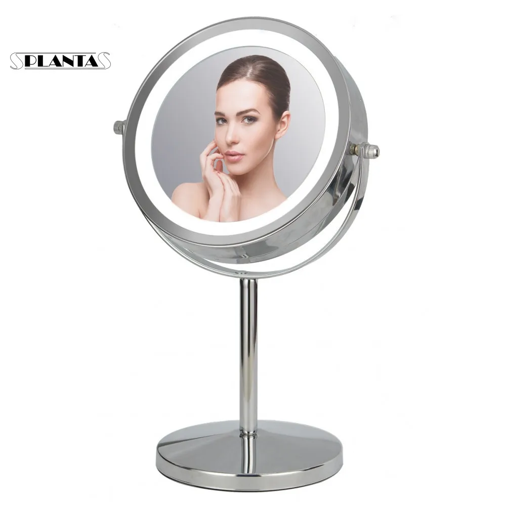 Зеркало косметическое PLANTA PLM-1625 Chrome 2х стороннее яркая LED подсветка поворот 360°